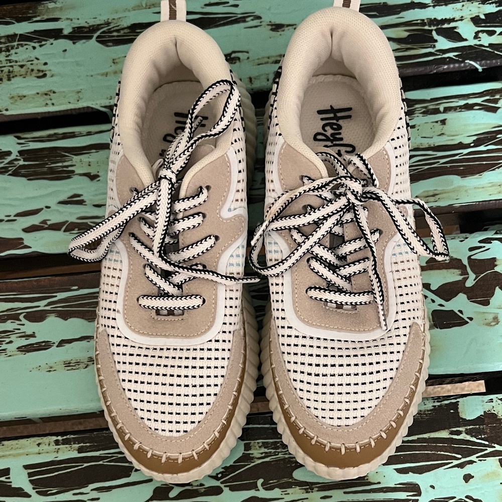 Hey Girl by Corky Women's White and Tan Lace-Up Sneakers
